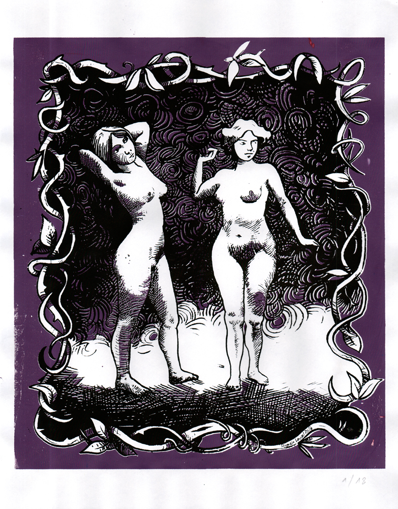 Deux femmes callipyges dans un cadre florale