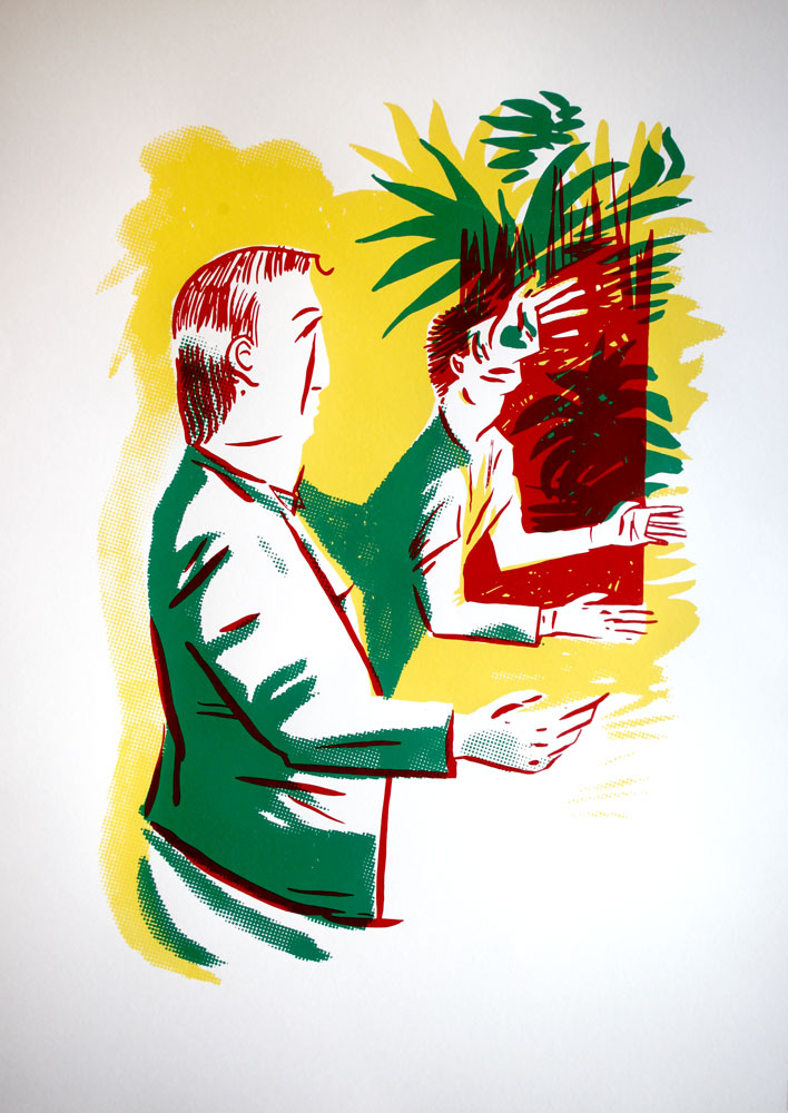 Un homme tenant une marionnette dans sa main.