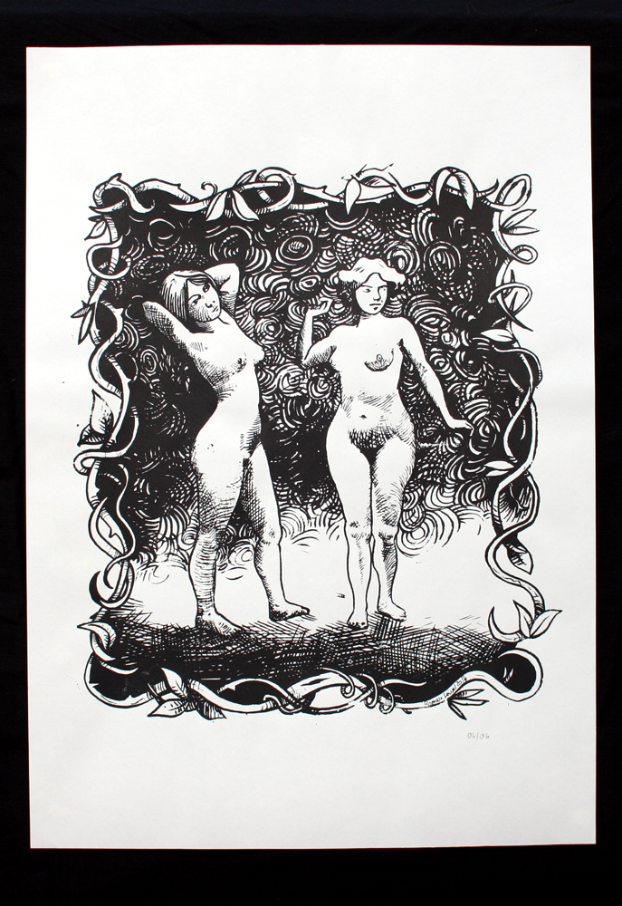 Deux femmes callipyges dans un cadre florale