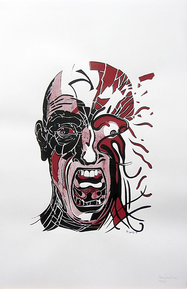 Sérigraphie originale représentant une visage humain explosé.