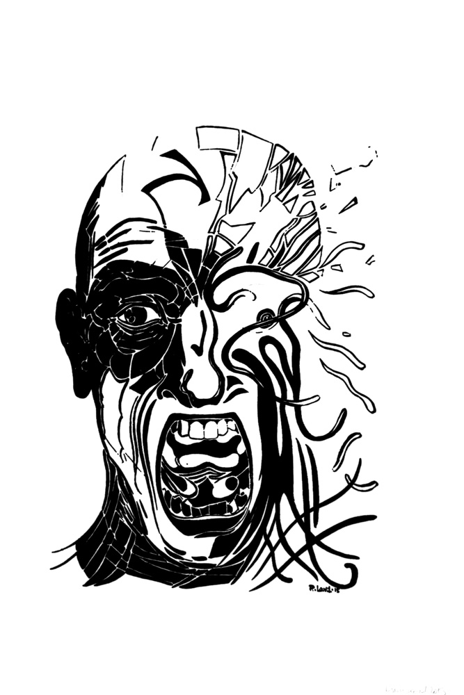 Sérigraphie originale représentant une visage humain explosé.