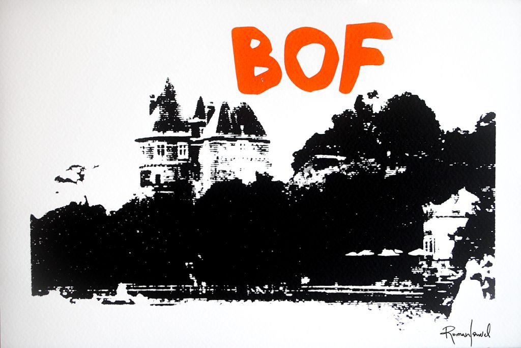 Vue du château de Pornic avec le texte "BOF"