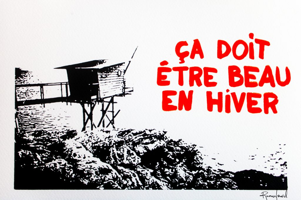 Un pêcherie et le texte "Ça doit être beau en hiver"