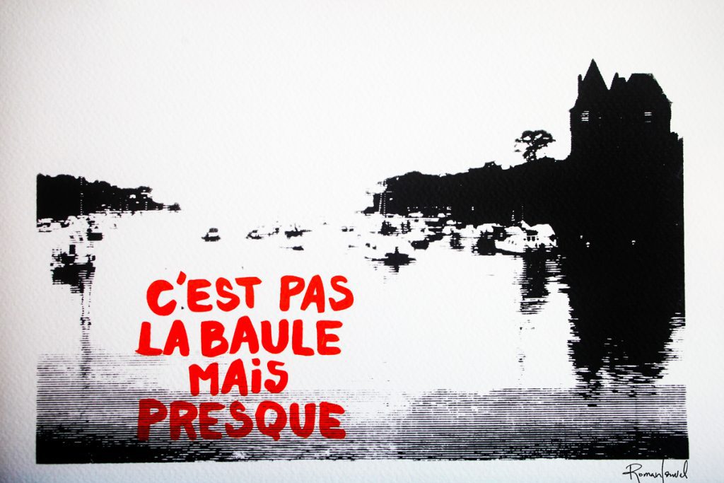 Vue du port de Pornic et son château avec le texte "C'est pas la baule mais presque"