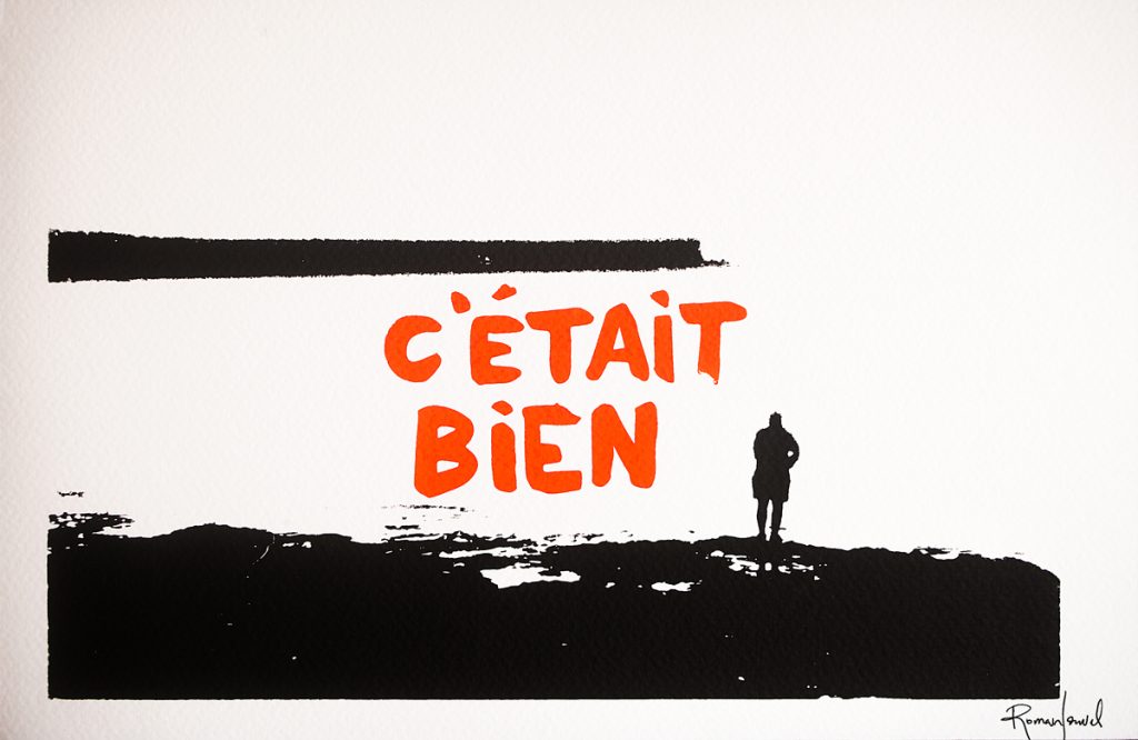 Un pécheur au bord de l'eau avec le texte "C'était bien"