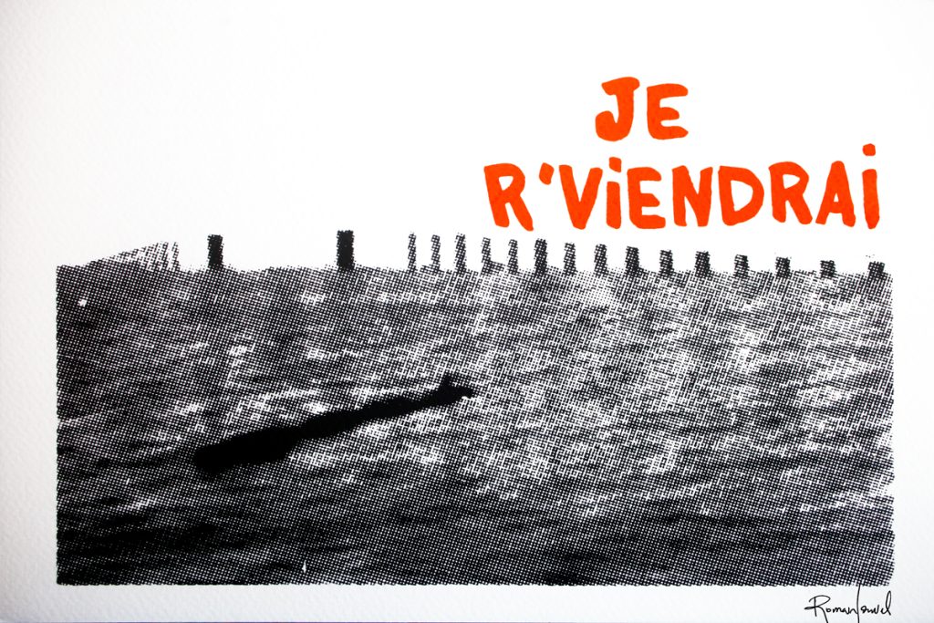 Le pont de Saint-Nazaire et le texte "Je r'viendrai"